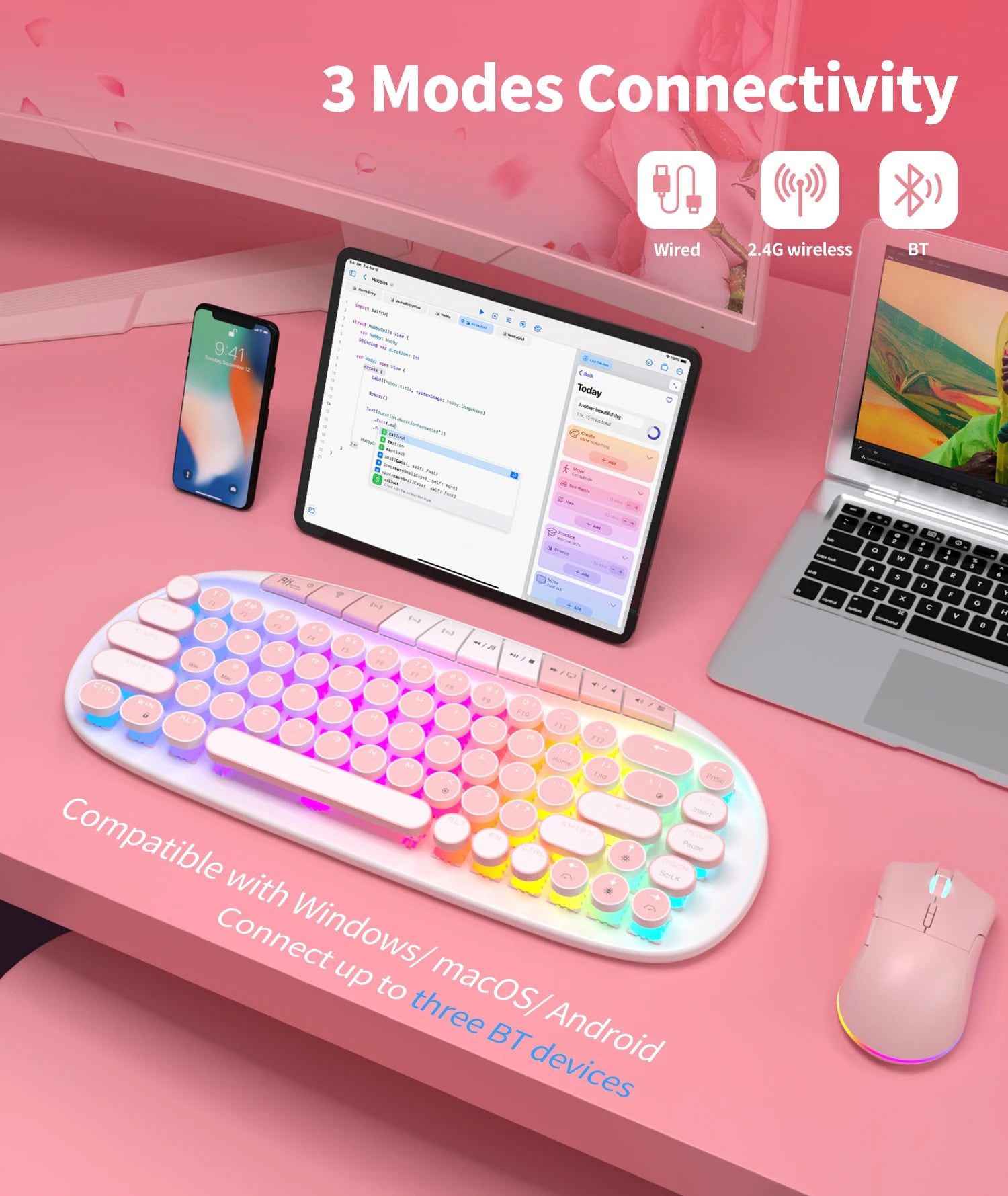 ROYAL KLUDGE RK ROUND Retro Punk Mechanical Keyboard 2.4G Wireless Bluetooth USB 68 Keys RGB Hot Swap Typewriter Gamer Keyboard