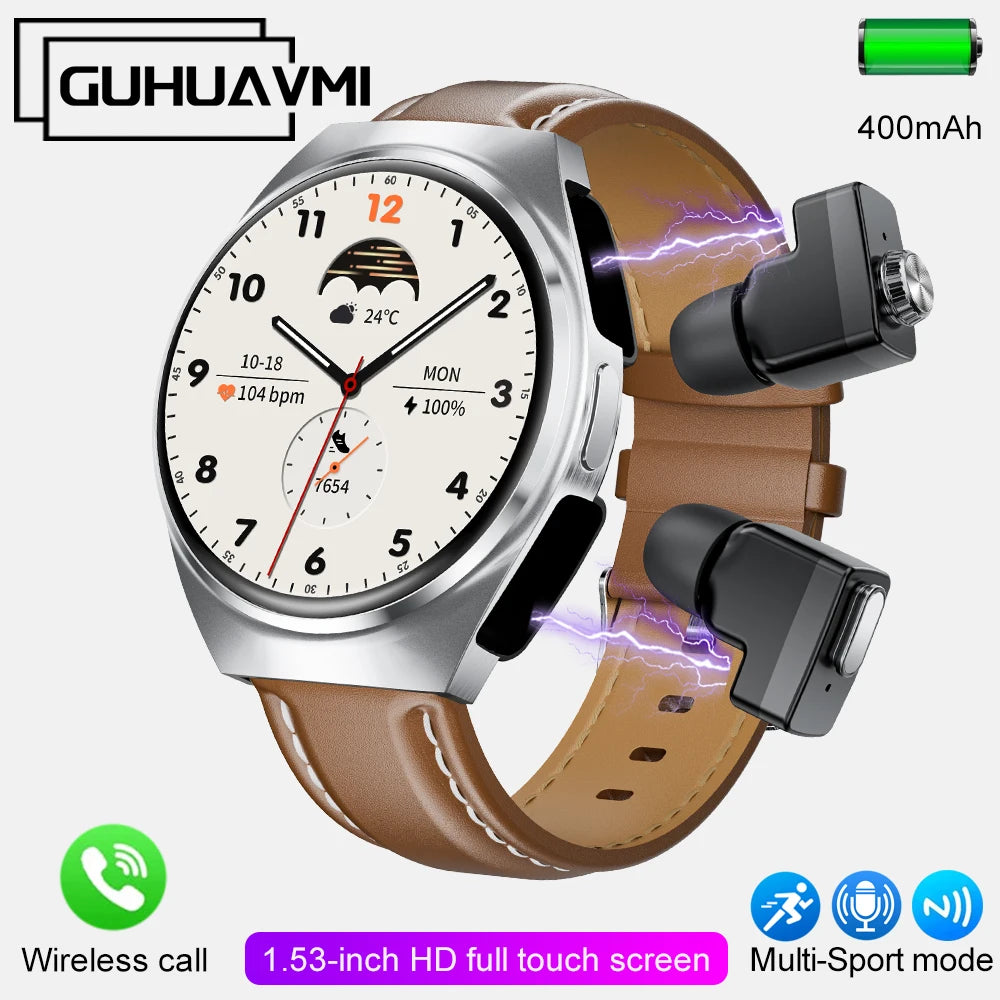 New Men's Smart Watch TWS Earphones 2-in-1 Bluetooth Call Heart Rate Blood Oxygen Sleep Monitoring Smartwatch Women For Huawei