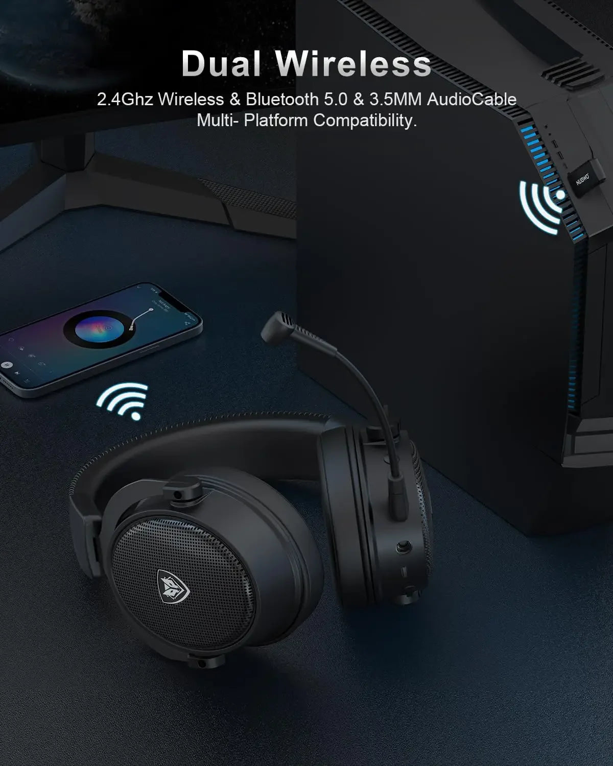 NUBWO G07 Wireless Headsets Gamer 2.4GHz Ultra-Low Latency HIFI Stereo Gaming Headphones MIC Noise Cancelling for PC, PS4, PS5