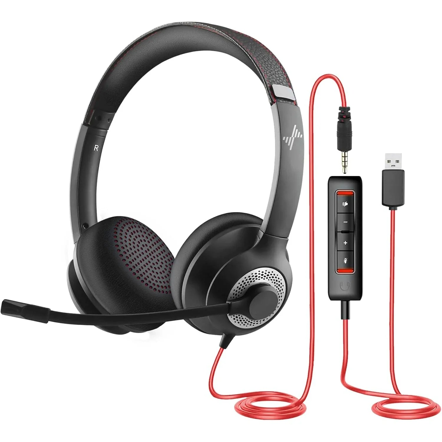 JIAMQISHI USB Headphones PC Computer Headset Noise Cancelling with MIC in-line Control for Home Office Online Class Skype Zoom