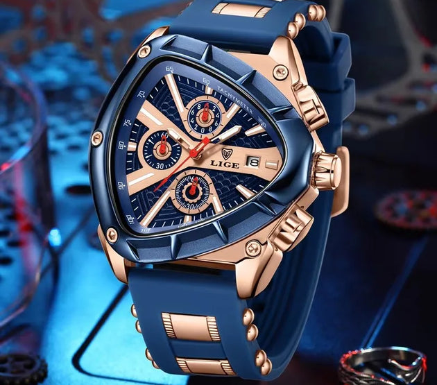 LIGE Fashion Men Watch Triangle Chronograph Military Wristwatch Sport Army Mens Watches Luxury Waterproof Quartz Clock Man Reloj