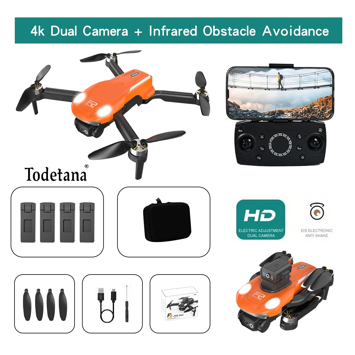F2 4K Ultra HD Drone Tracking Intelligent Flight Modes Long Battery Life Foldable Design for Travel Aerial Photography