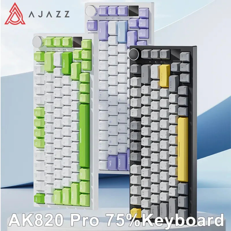 AJAZZ AK820/AK820Pro Mechanical Keyboard TFT Screen Multifunctional Knob Gaming Keyboard Wired/2.4GHz/BT Connect PC Keyboard