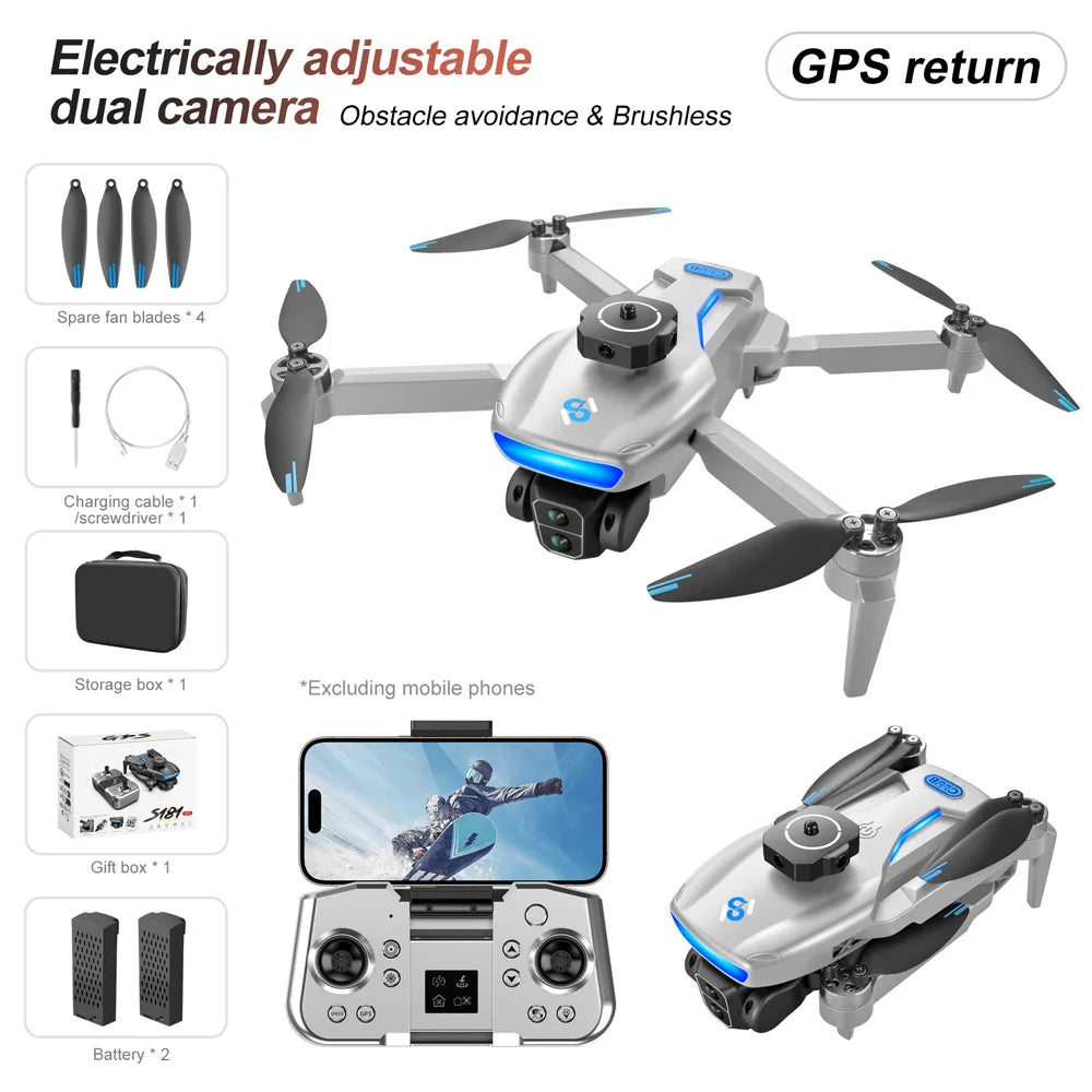 New S181 GPS Return Drone 5G Professional 8K HD Aerial Photography Dual-Camera Omnidirectional Obstacle Avoidance Dron RC Toy
