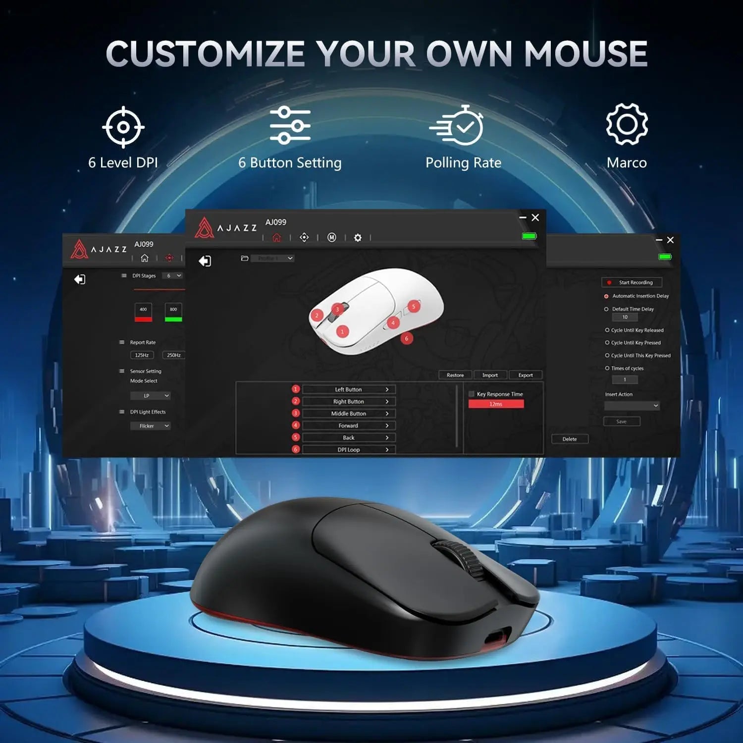 Ajazz AJ099 Superlight Wireless Gaming Mouse, Ergonomic 54g Ultra Lightweight 2.4Ghz/Wired Mouse, PAW331112K DPI for Win/MAC