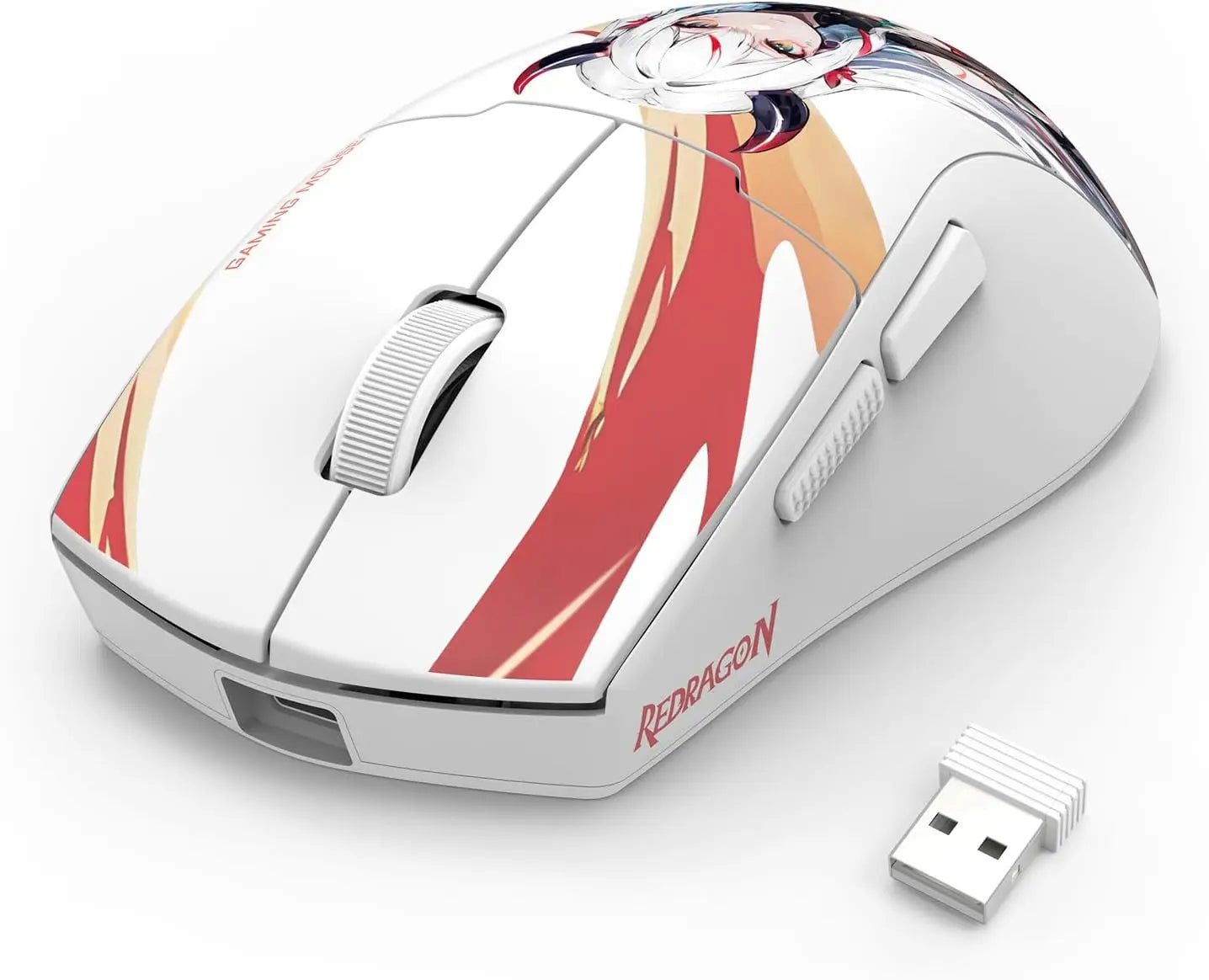 Redragon M918AK 3-Mode Wireless Gaming 55G Lightweight 26K DPI Ergonomic Natural Grip Build Mouse, White