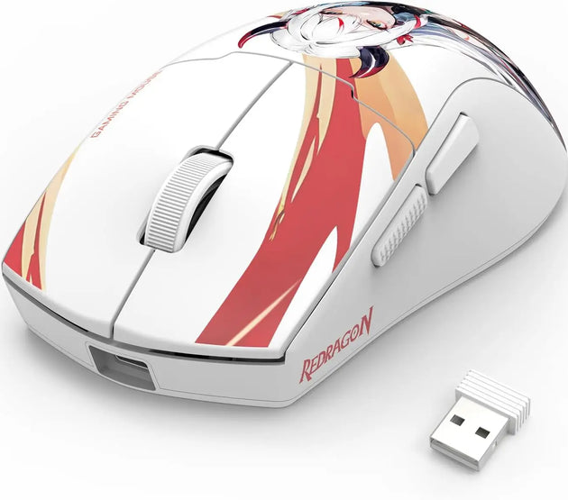 Redragon M918AK 3-Mode Wireless Gaming 55G Lightweight 26K DPI Ergonomic Natural Grip Build Mouse, White