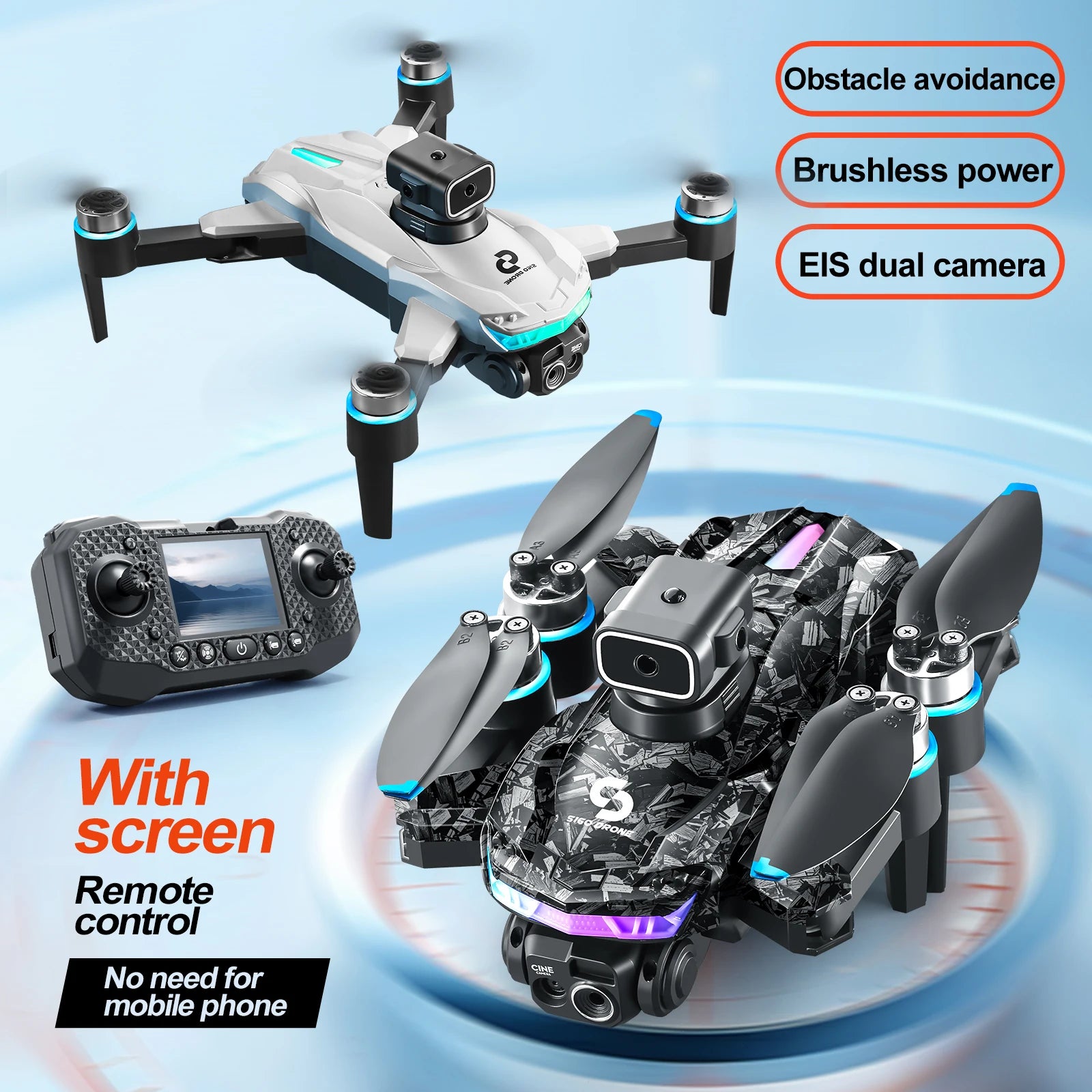 S160 Color LED Drone Professional 4K HD EIS Dual Camera with Screen Quadcopter Optical Flow Brushless Drone Toy