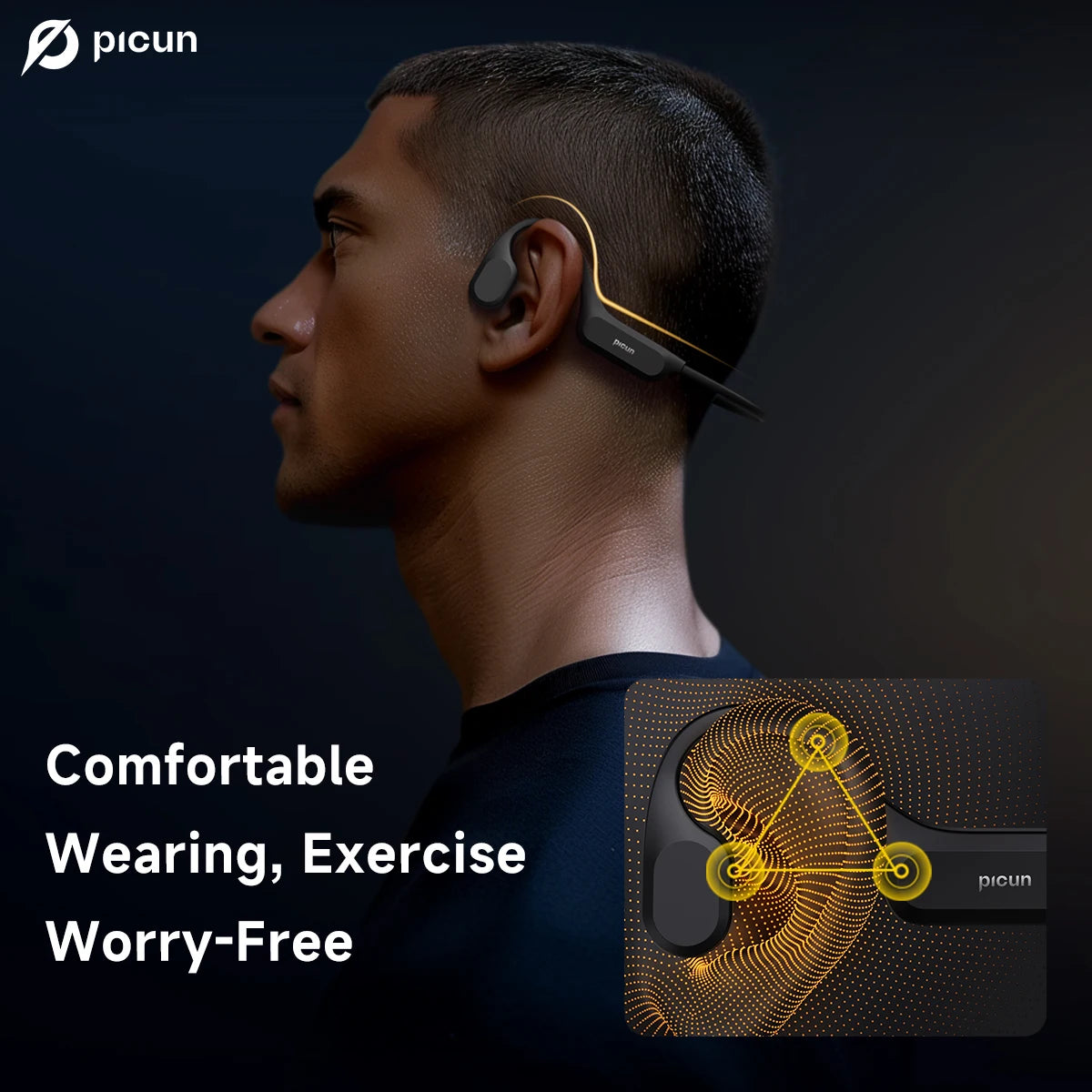 Picun T2 Bone Conduction Earphone IPX8 32GB Bluetooth 5.4 Wireless Headset Hands-free with Mic Waterproof Earbud for Swim Riding