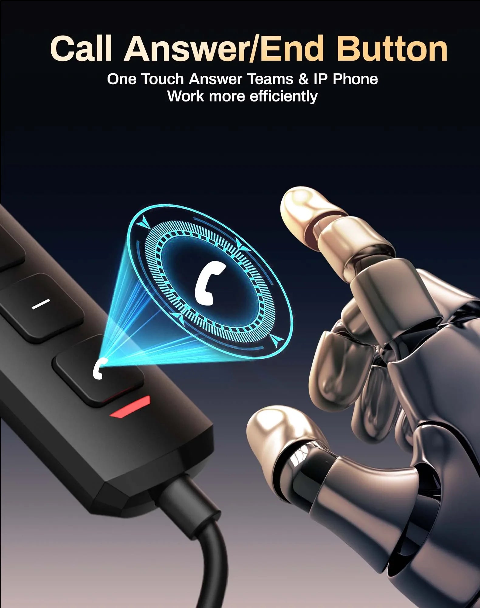 Headset with Call Answer Button Computer Headsets with Microphone for PC, USB Wired Headphone with Noise Reduction Microphone