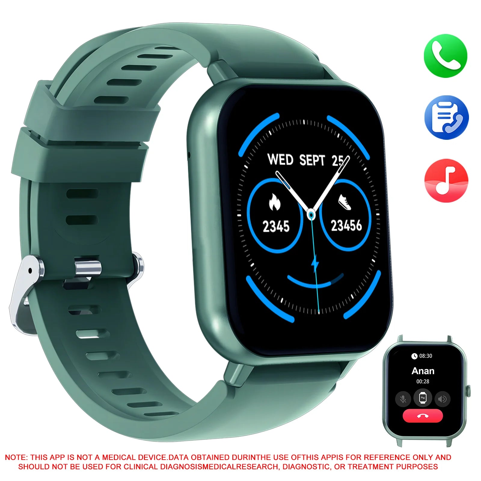 Smart watch with wireless calling/dialing, multiple sports modes, call reminder and rejection, For iPhone/Android