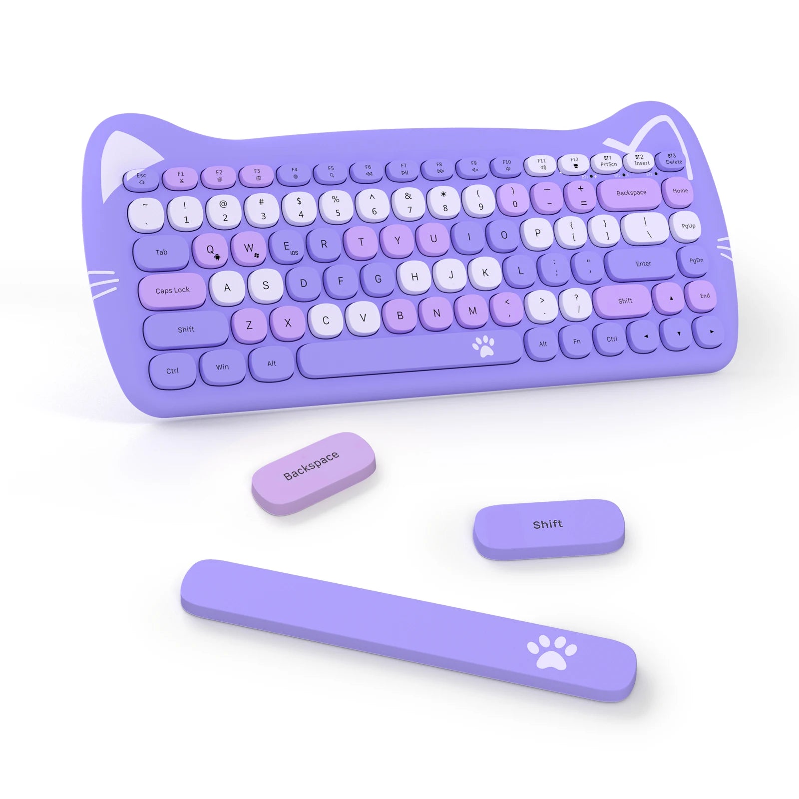 3060i 84-Key Cute Bluetooth Keyboard, Portable Thin Wireless Keyboard with Colorful Round Keycap/Kawaii Cat Ears Design