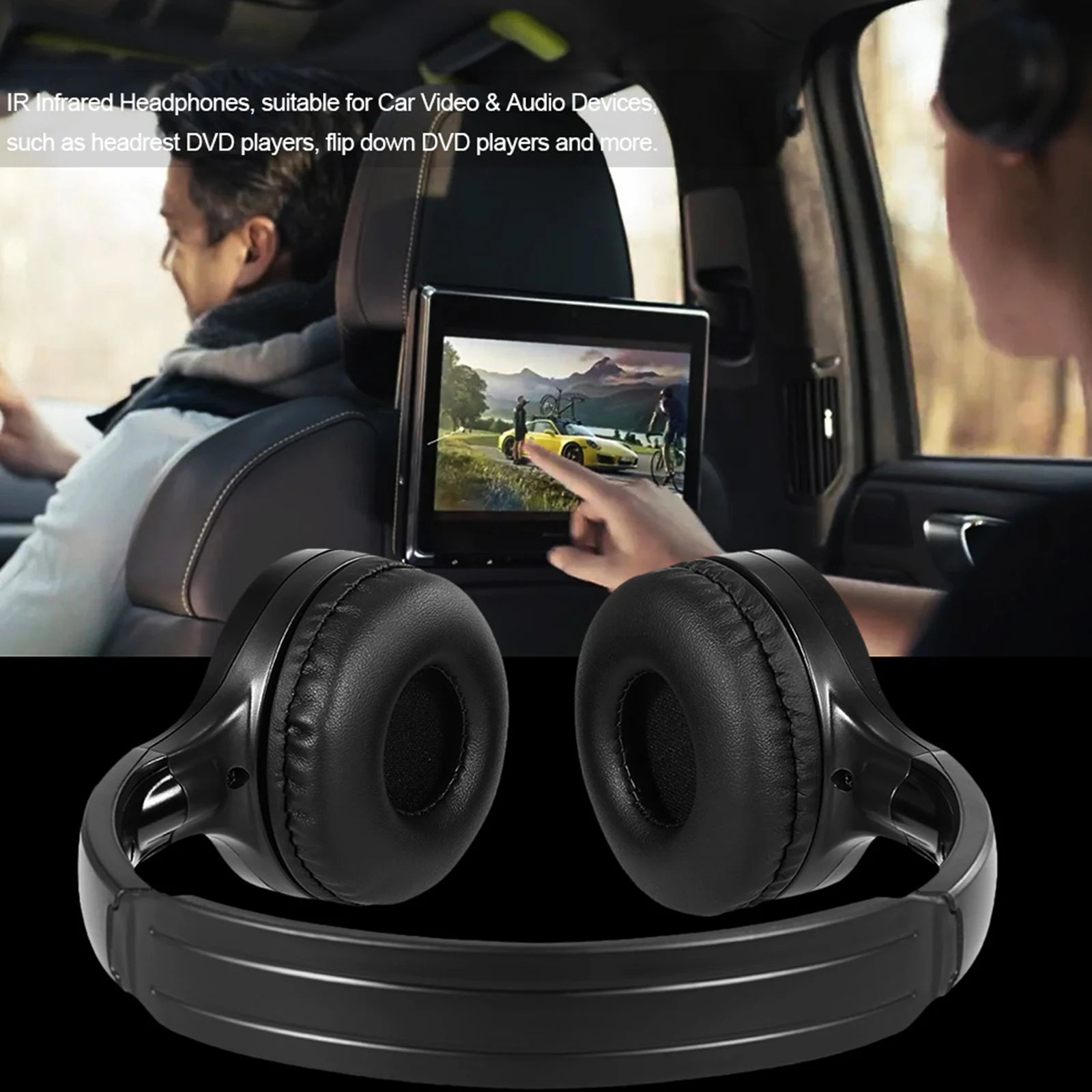IR Infrared Wireless Car Headphones Stereo Headset Wired Earphone Dual Channel for In-car DVD Player Infrared Car Headphones