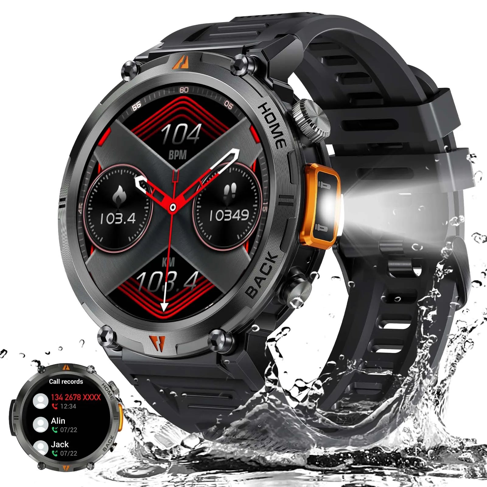 LaNikar KE3 Bluetooth Call Smart Watch Men Full Touch Screen Health Monitor Clock With Flashlight Men SmartWatch For IOS Android