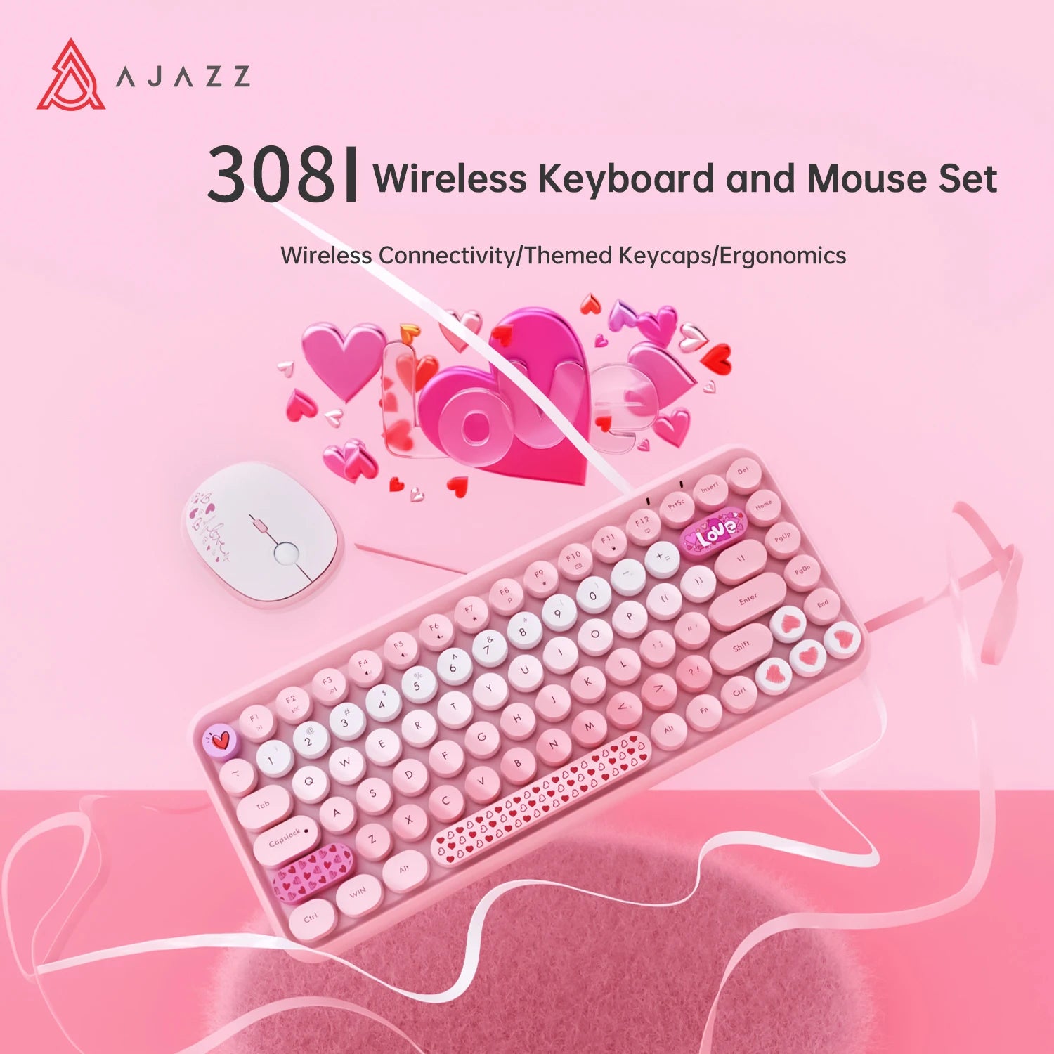 AJAZZ 308i Wireless Keyboard Bluetooth Silent Mouse for Laptop, Mobile Phone, iPad, Tablet Computer, Cute for Office Use