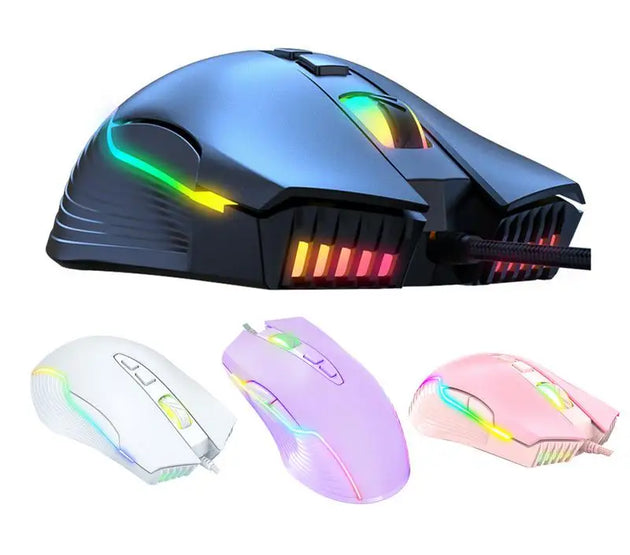 CW905 2.4GHz Wired Mechanical Mouses 7 Programming Buttons Adjustable Colorful RGB Mouses USB Light up Game Mouses