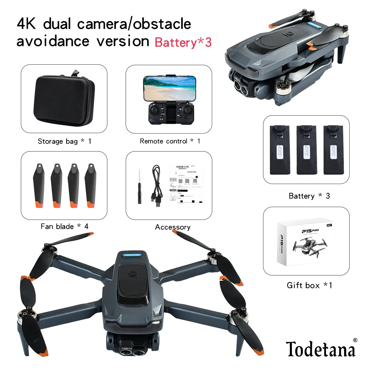 P15 Drone Professional 4K Aerial Photography Quadcopter HD Dual Camera Omnidirectional Obstacle Avoidance for Adult Boy Toy