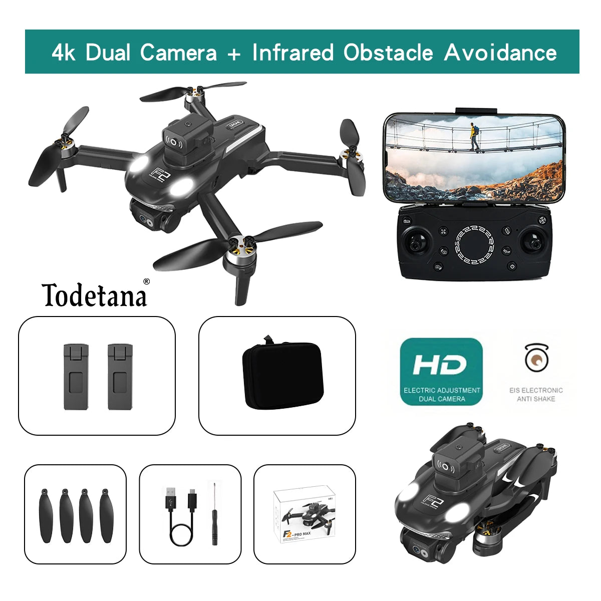 F2 4K Ultra HD Drone Tracking Intelligent Flight Modes Long Battery Life Foldable Design for Travel Aerial Photography