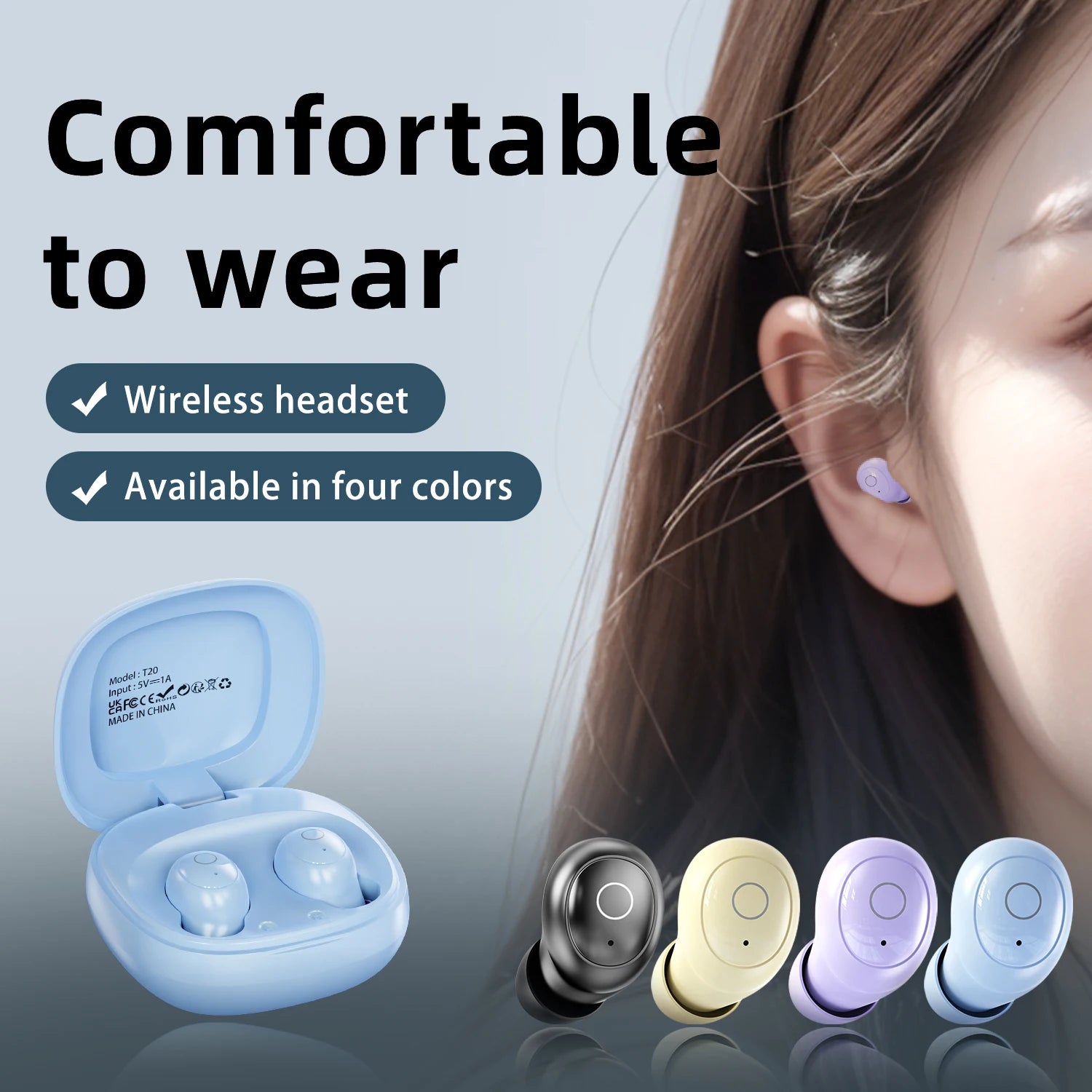 In ear wireless Bluetooth earphones sleep earbuds with long battery life, lossless audio, suitable for fitness