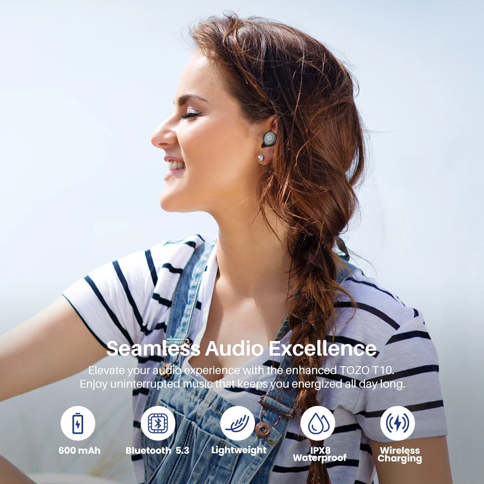 Refurbished TOZO Ergonomic Headsets TWS Earbuds AI Via APP Wireless Touch Control  IPX8 HiFi Sound Stereo for IOS Android PC