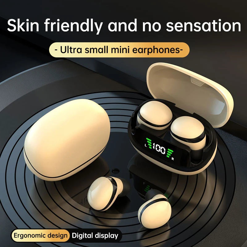 Beige Mini13 Display Sleep Earbuds Sleepers Invisible Smallest Wireless Bluetooth Earphones Hidden Headset Small Ears Earbuds