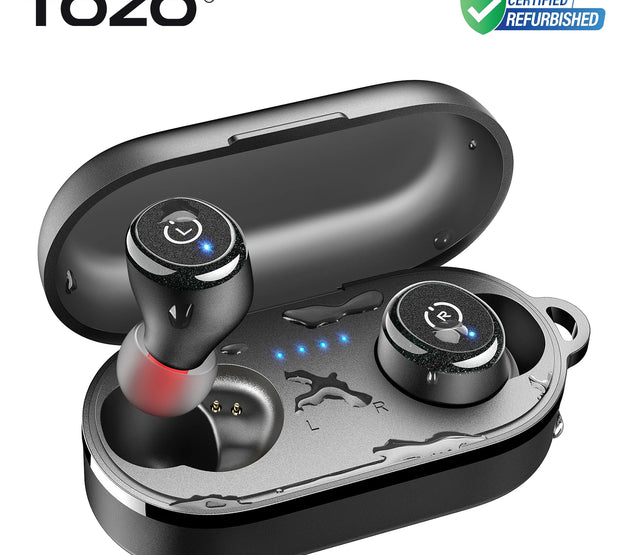 Refurbished TOZO Ergonomic Headsets TWS Earbuds AI Via APP Wireless Touch Control  IPX8 HiFi Sound Stereo for IOS Android PC