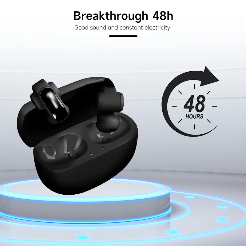 New Wireless Bluetooth 5.3 Earbuds Waterproof Sweatproof Noise Reduction Ear Clip Sport Earphones With Charging Case