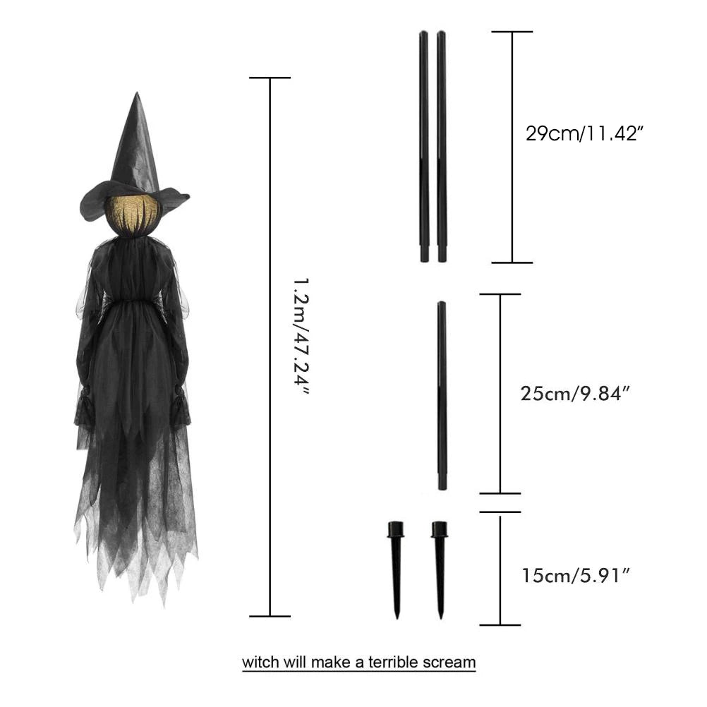 Halloween Creepy Witch Wizard with 7 Colors LED Lights Holding Hands Screaming Witches with Sound Activated Sensor Halloween Out