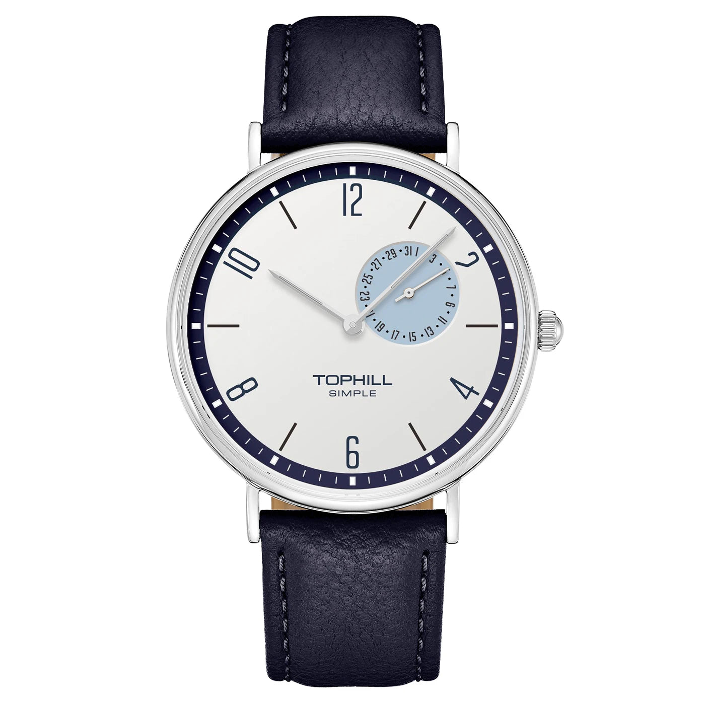 TOPHILL Men's Bauhaus Quartz Watch Ultra Slim 40mm Minimalist Dial Sapphire Glass Leather Strap Stainless Steel Case