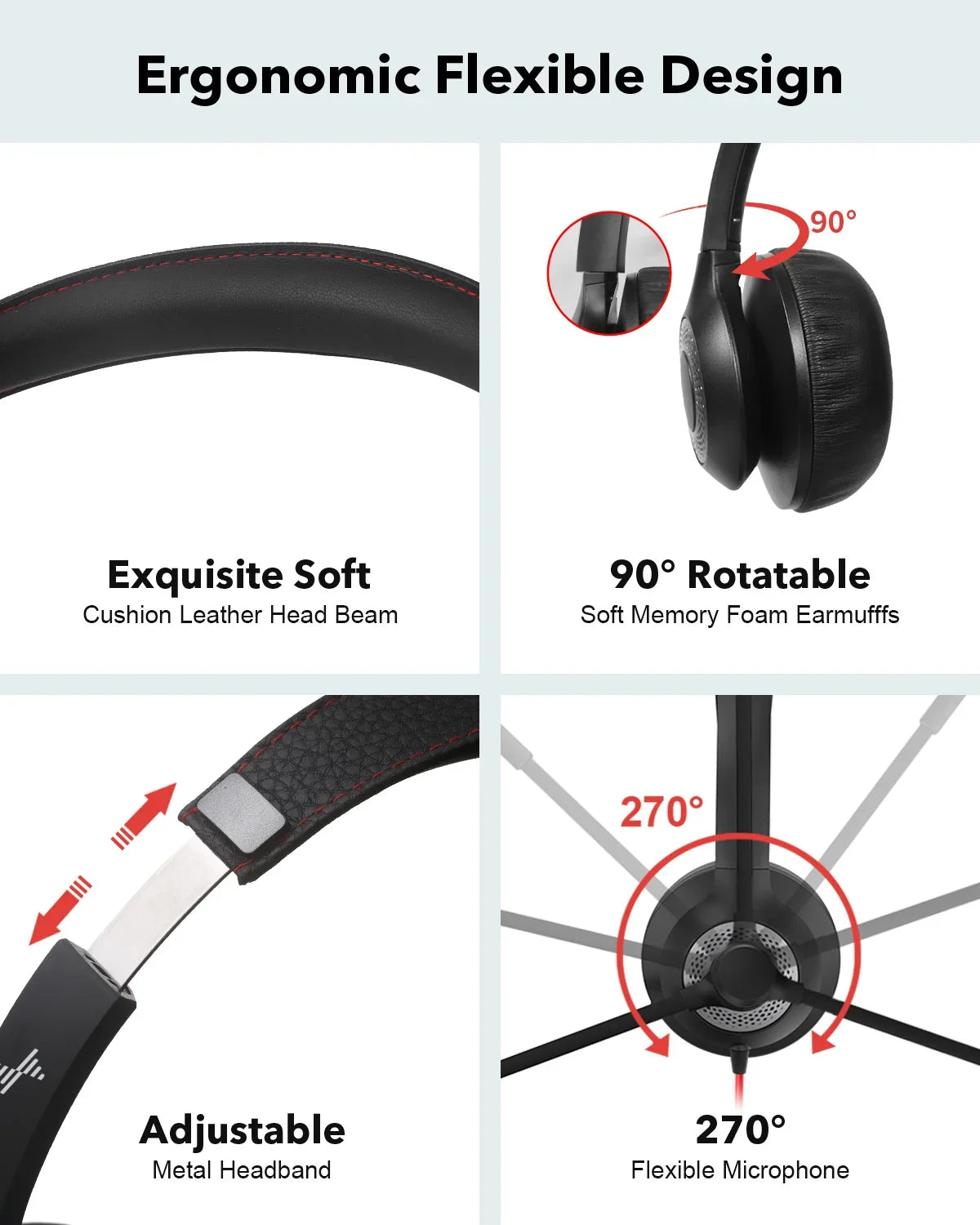 JIAMQISHI USB Headphones PC Computer Headset Noise Cancelling with MIC in-line Control for Home Office Online Class Skype Zoom