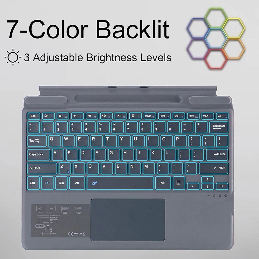 Wireless Bluetooth Backlit Slim Keyboard with Touchpad for Microsoft Surface Pro 8 9 10 X Portable Rechargeable Keyboard