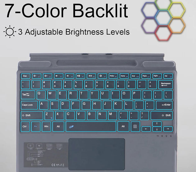 Wireless Bluetooth Backlit Slim Keyboard with Touchpad for Microsoft Surface Pro 8 9 10 X Portable Rechargeable Keyboard