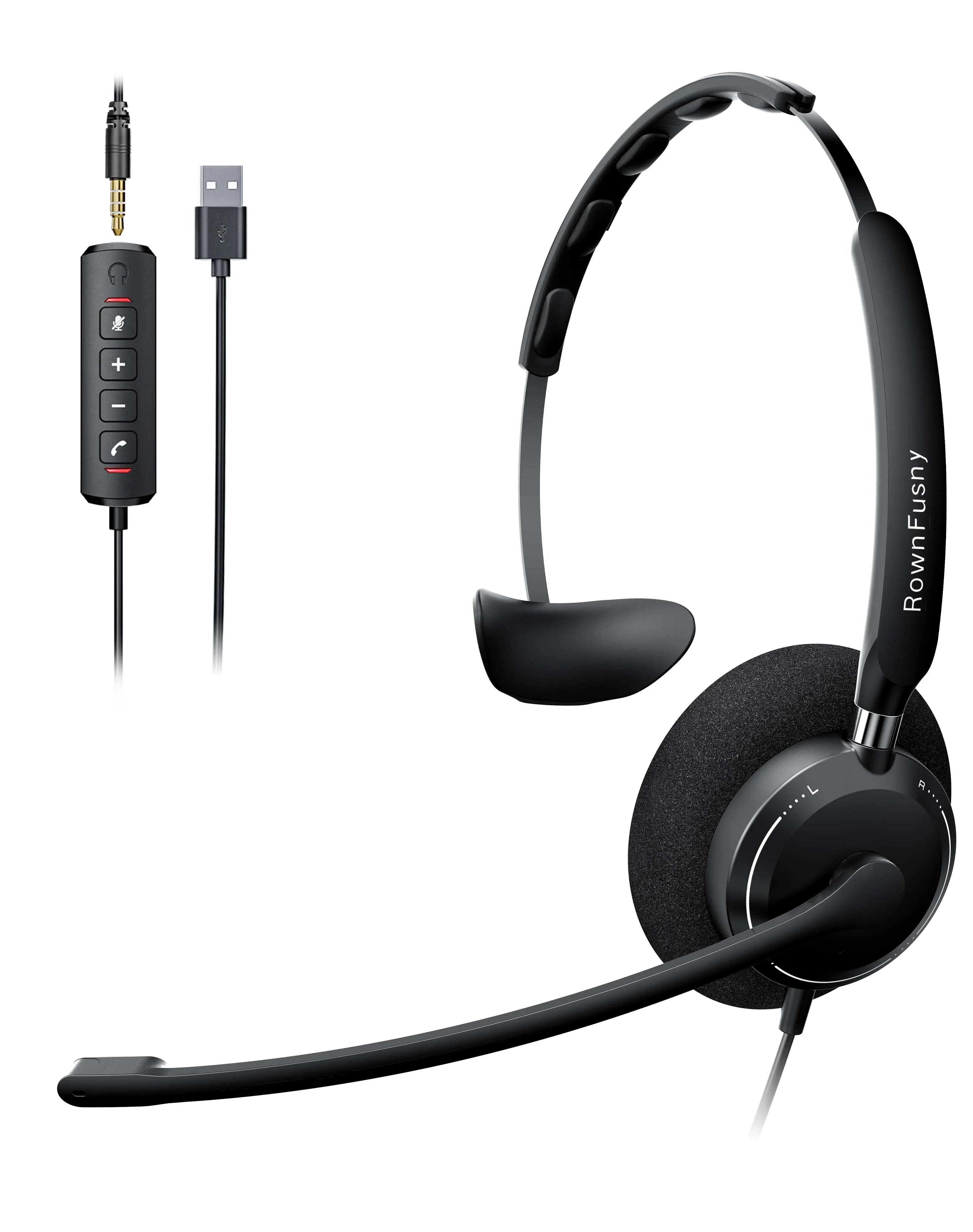 Headset with Call Answer Button Computer Headsets with Microphone for PC, USB Wired Headphone with Noise Reduction Microphone