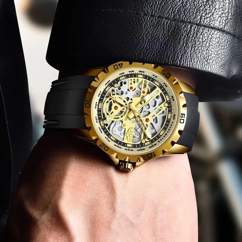 2025 New LIGE Top Brand Luxury Hollow Waterproof Tourbillon Mechanical Automatic Watch Men Silicone Skeleton Mens Watches + Box