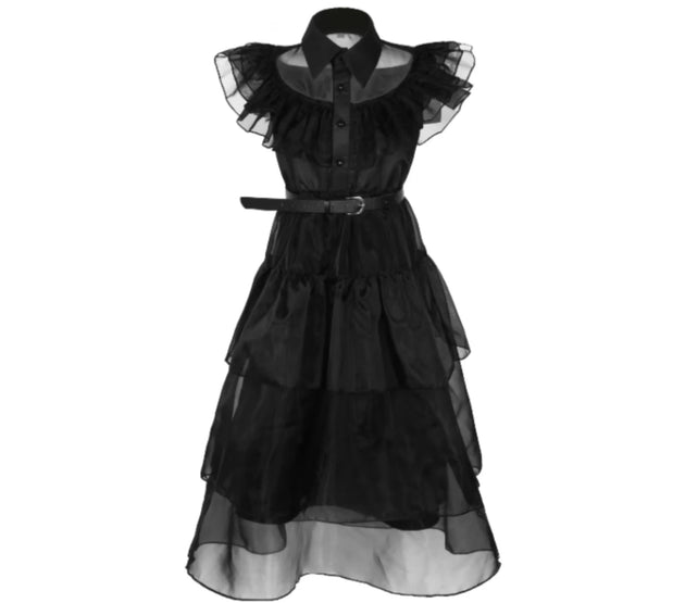 ﻿ Wednesday Addams Cosplay Dress For Girl Kids Movie Black Dress Adult Women's Dress Halloween Carnival Party Role Play Set