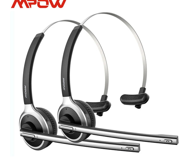 1/2 pack Mpow M5 Bluetooth V5.0 Headset Wireless Truck Driver Headphones Hands-free Call Headset with Mic for Call Center Office