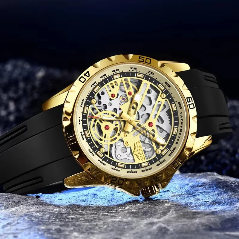 2025 New LIGE Top Brand Luxury Hollow Waterproof Tourbillon Mechanical Automatic Watch Men Silicone Skeleton Mens Watches + Box
