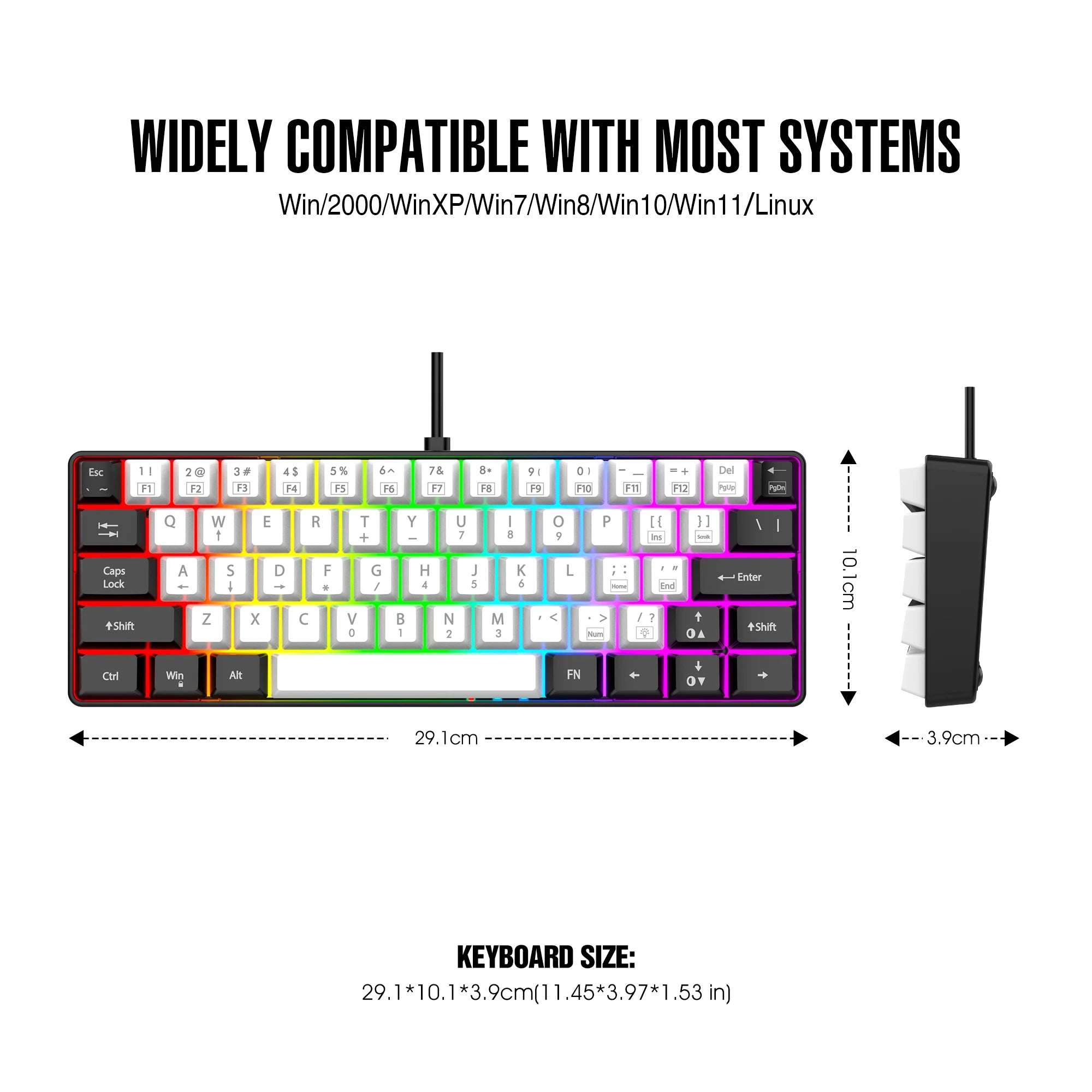 60% wired game keyboard, RGB backlit ultra-small keyboard, waterproof portable, computer/MAC game keyboard