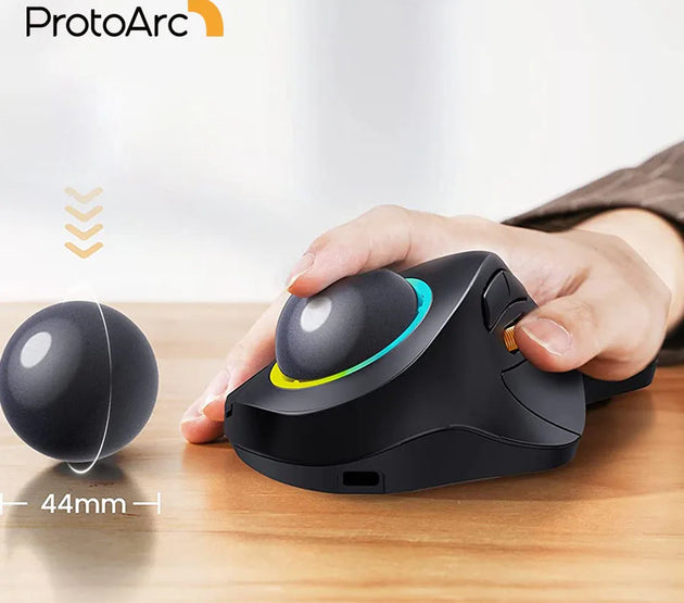 ProtoArc EM03 Wireless Bluetooth Trackball Mouse Rechargeable Ergonomic RGB Backlit Rollerball Mice for Windows Mac iPad
