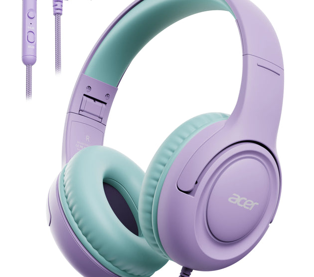 Acer Kids Headphones Wired for School 85/94dB Volume Limiter Foldable Stereo Sound Headset for Kids Learning Tablet IPad PC