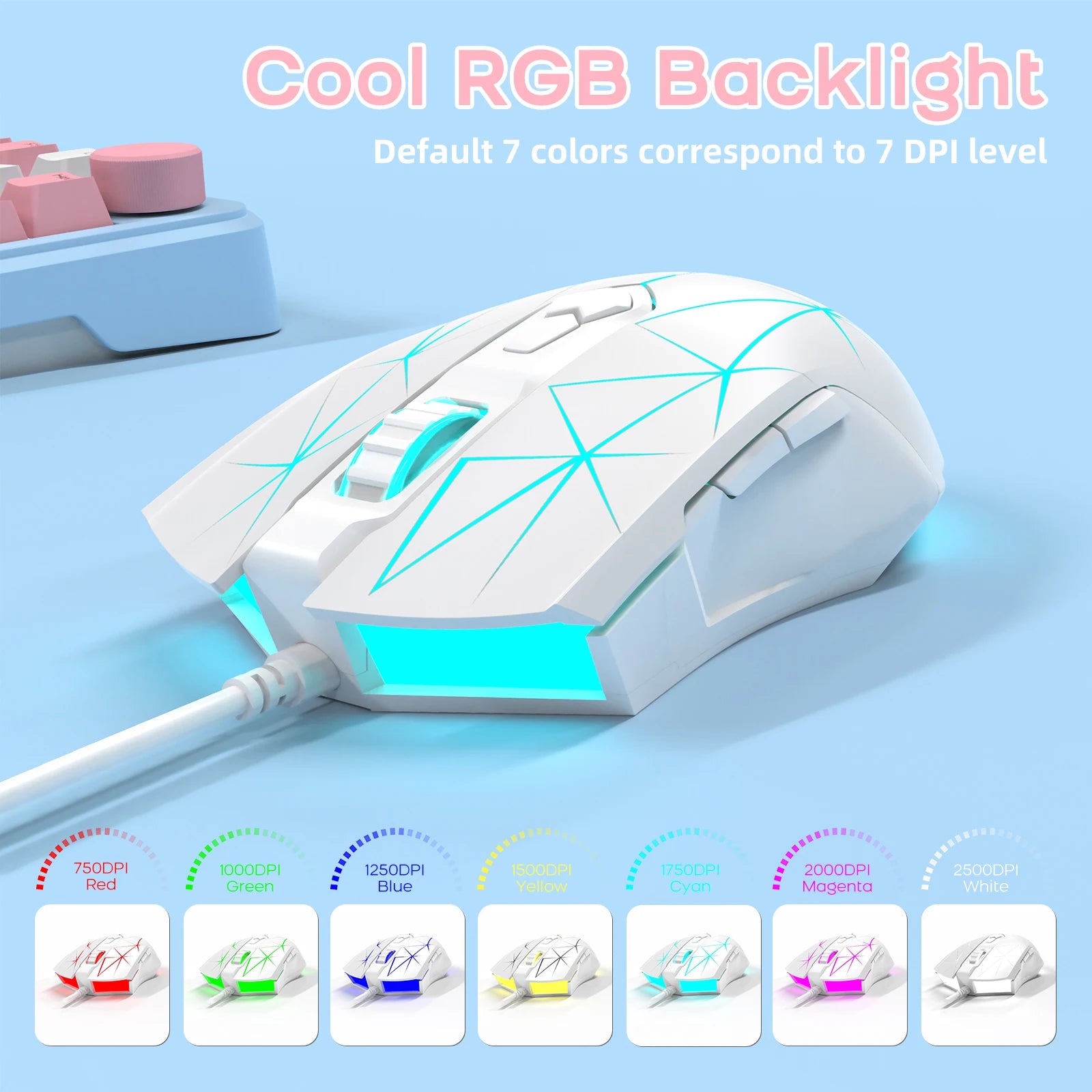 AJ52 RGB Lightweight Gaming Mouse, Programmable 7 Buttons, Ergonomic LED Backlit USB Gamer Mice for Windows Mac OS Linux