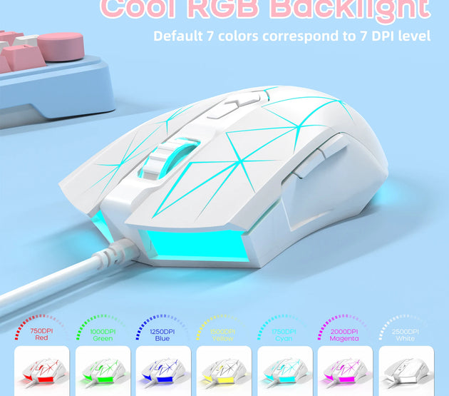 AJ52 RGB Lightweight Gaming Mouse, Programmable 7 Buttons, Ergonomic LED Backlit USB Gamer Mice for Windows Mac OS Linux