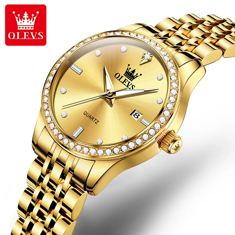 OLEVS Luxury Brand Women's Watches Elegant Gold Fashion Quartz Watch Luminous Versatile Waterproof Female Authentication Watch