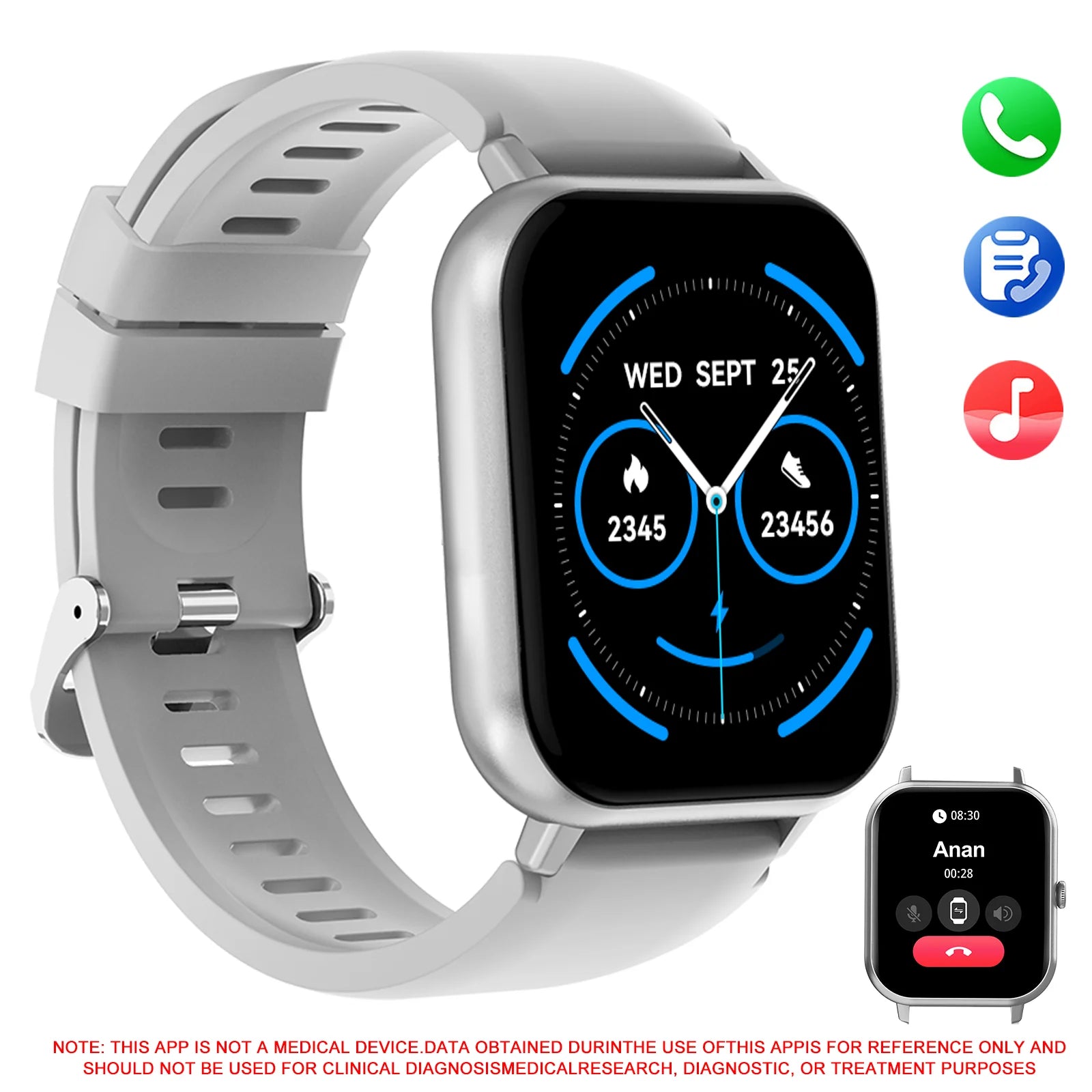 Smart watch with wireless calling/dialing, multiple sports modes, call reminder and rejection, For iPhone/Android