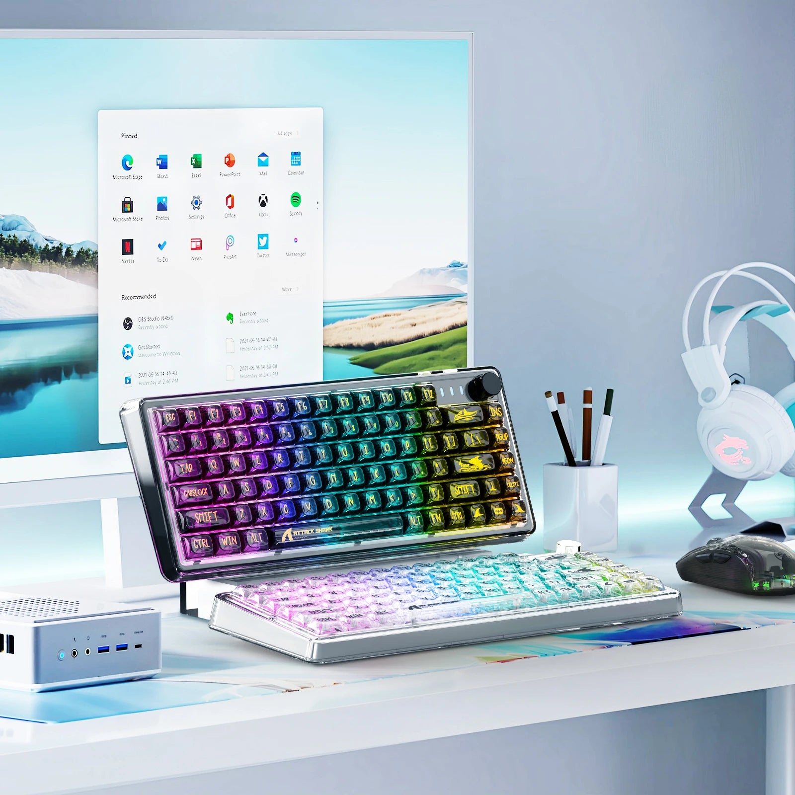 ATTACK SHARK K75 75% TKL Mechanical Gaming Keyboard, BT5.0/2.4G/USB-C,RGB,Transparent Gasket with Knob, Hot-Swap, 4000mAh