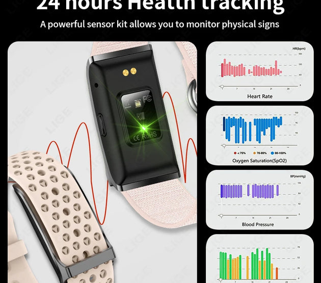 LIGE New No screen Smart Watch 20-day Ultra-long Use Time 24hours Blood Oxygen Blood Pressure Monitoring Sports Smart Bracelet