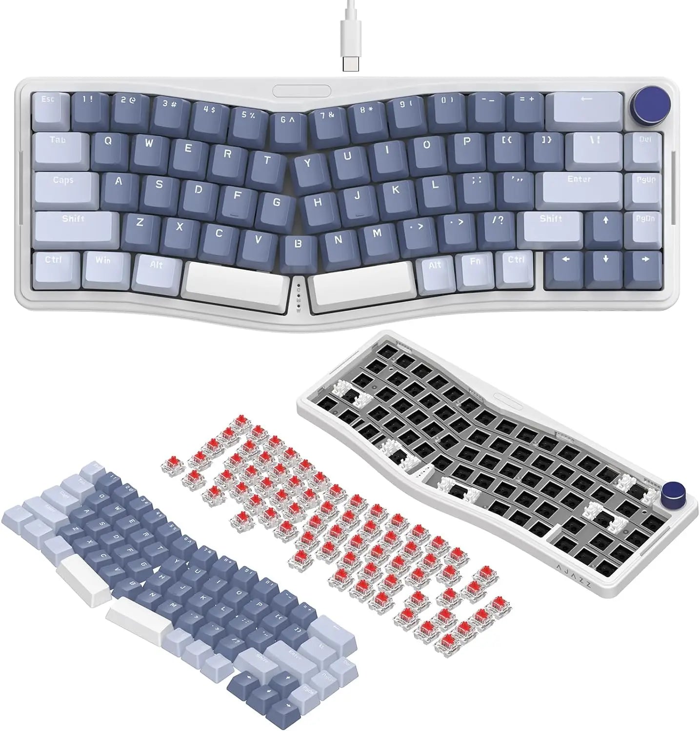 MAMBASNAKE x ATTACK SHARK AKS068 Alice Layout Wired Mechanical Keyboard, Gasket Mount 68 Keys Ergonomic Gaming Keyboard USB-C