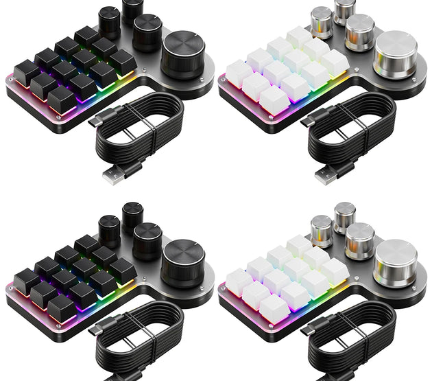 12 Keys 4 Knobs Mechanical Gaming Keyboard USB Wired/Bluetooth-Compatible Programming Macro Keyboard DIY Custom Hot-swap Keypad