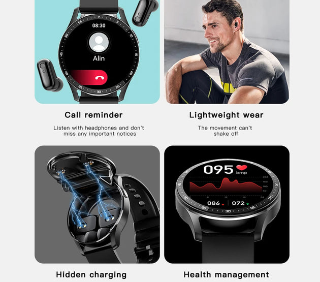 GEJIAN X7 Headset Smart Watch TWS Two In One Wireless Bluetooth Dual Headset Call Health Monitor Sport Music Smartwatch 2023 New