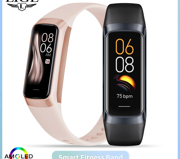 LIGE Amoled Smart Watch Men 2025 Smart Band Women Heart Rate Blood Smartwartch Waterproof Smart Bracelet Sport Fitness Tracker